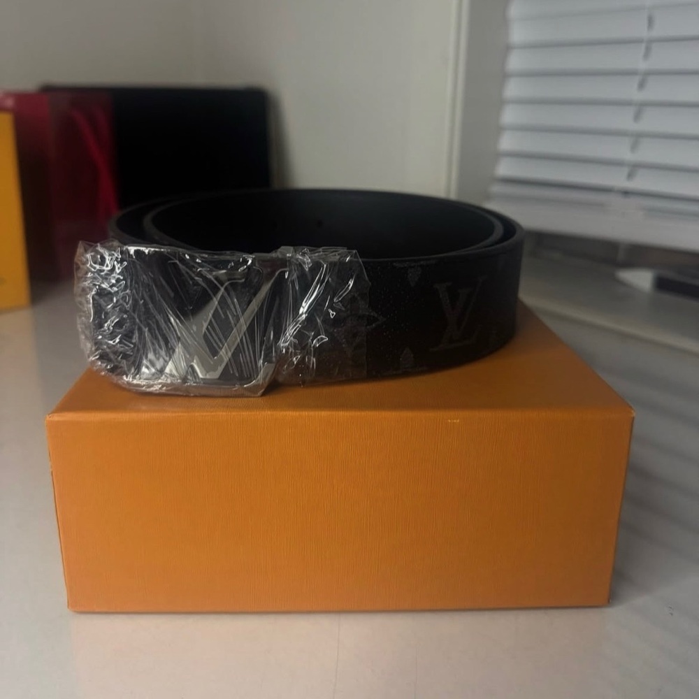 Louis Vuitton Black Belt with Silver Buckle